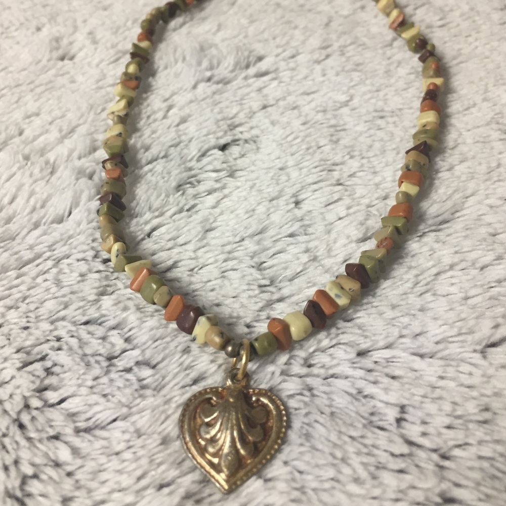 Colorful Beaded Necklace with Heart Pendant